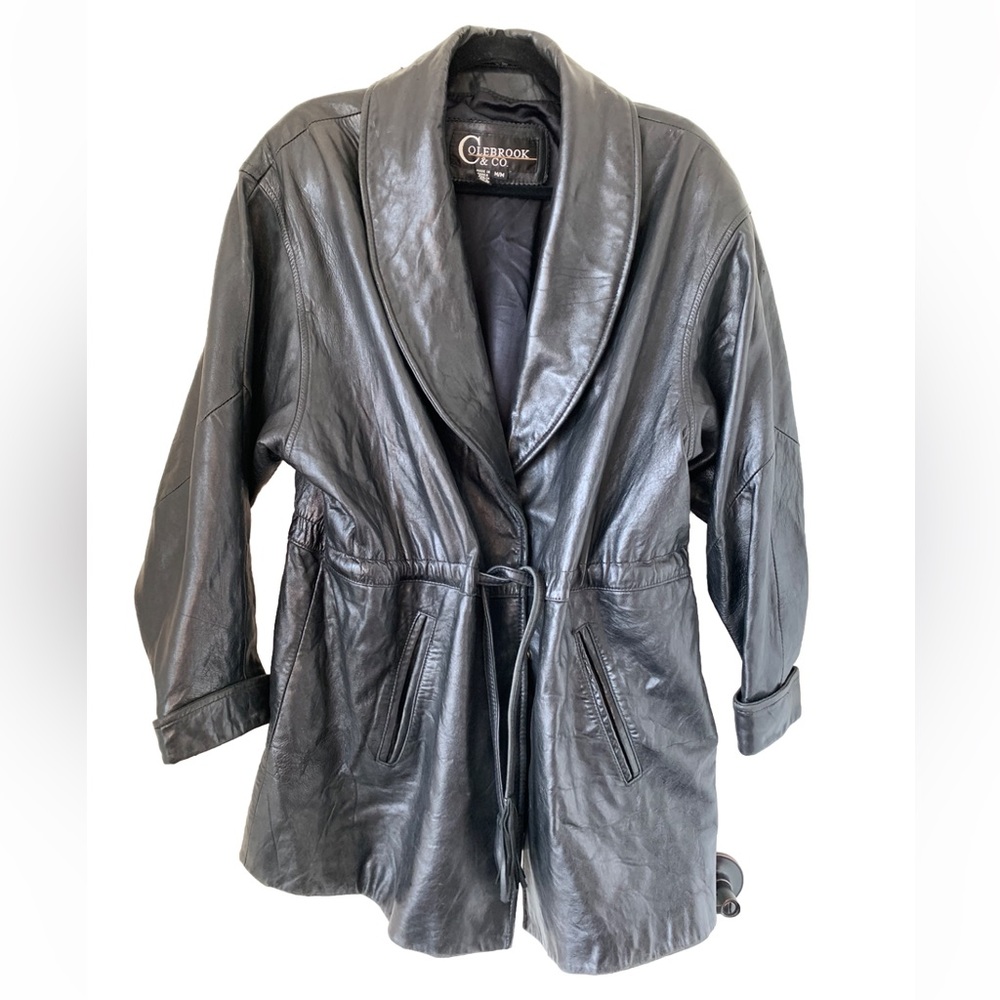 Colebrook Jacket Black 100% Leather Button Front‎ Women’s M Y2k Belted Vintage